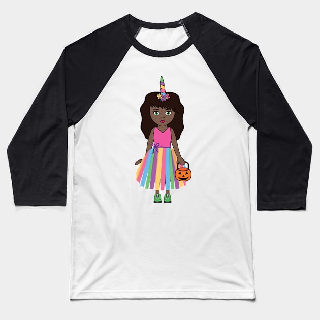 Unicorn Halloween Trick or Treat Girl 3 Baseball T-Shirt by PLLDesigns